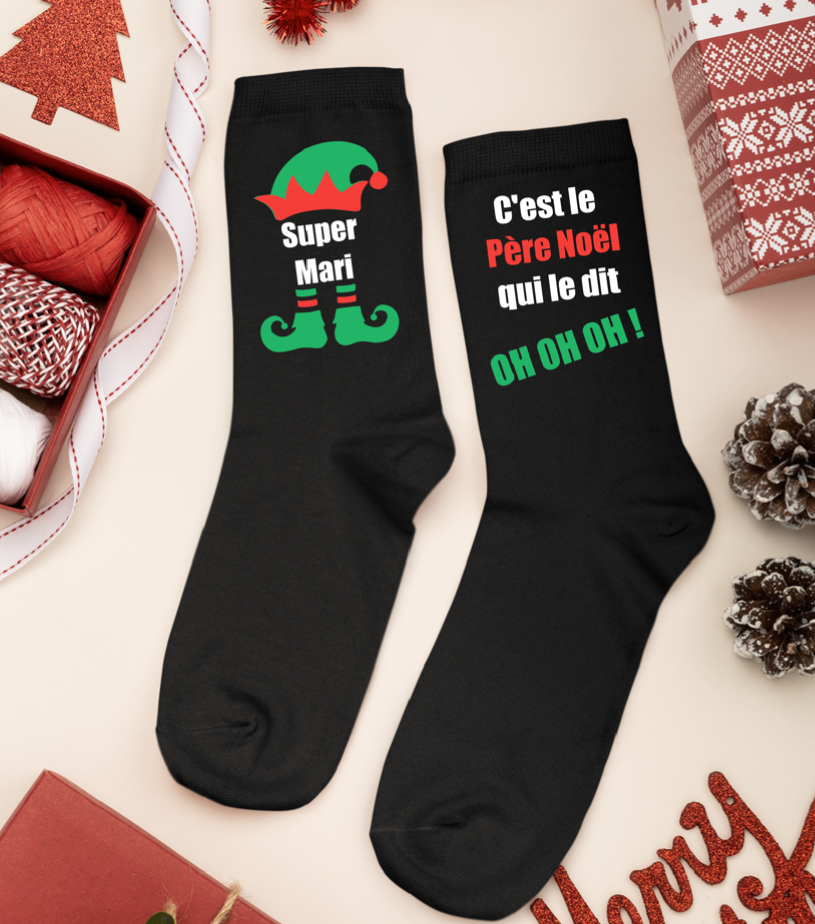 Chaussettes Noël personnalisées, chaussettes noel elf, cadeau noël