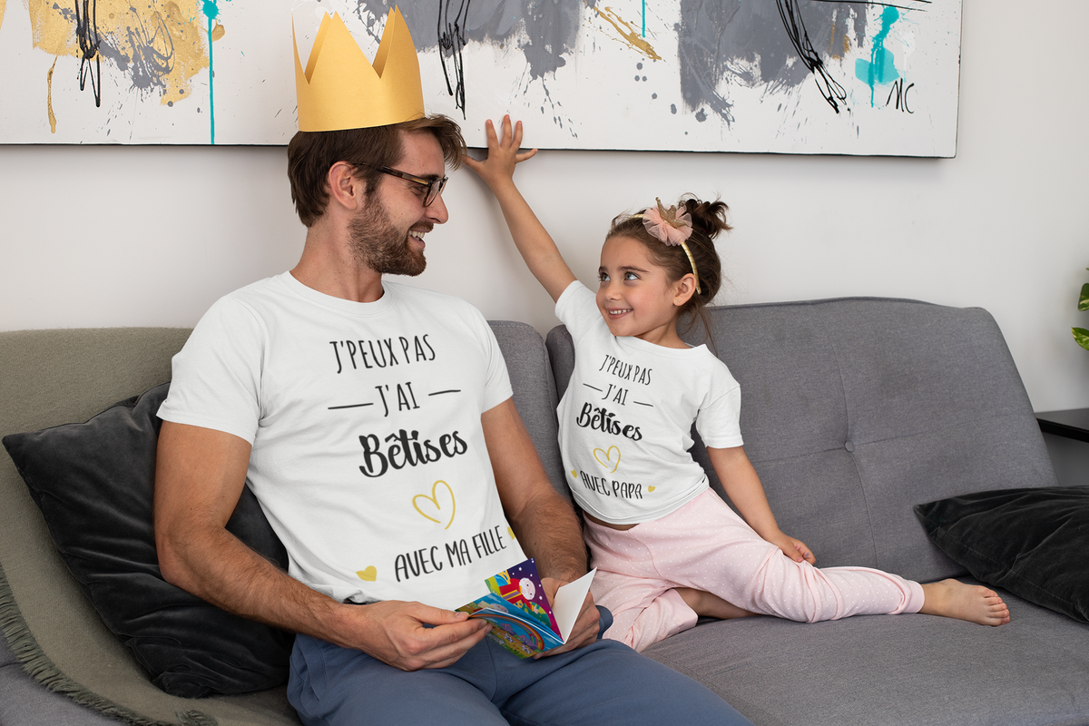 Tee shirt j'peux pas j'ai bêtises avec papa, tee shirt duo père et