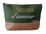 Trousse maman personnalisée "maman d'amour" , pochette maman personnalisée toile de jute coton , grande trousse maman, cadeau fête des mères