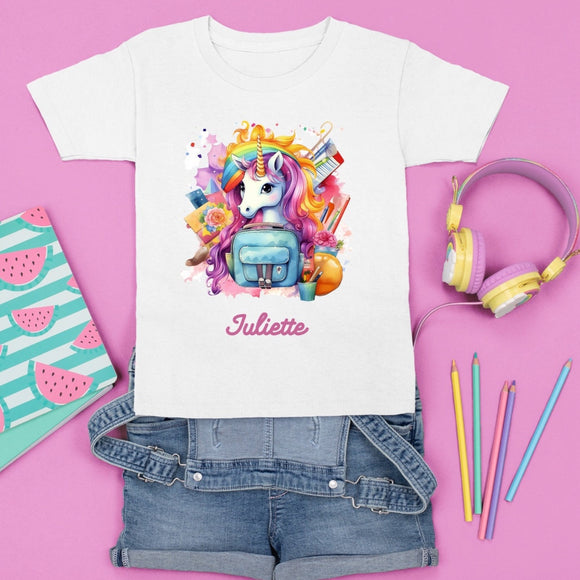 Tee shirt rentrée des classes licorne personnalisé prénom , tee shirt personnalisé licorne et prénom , tenue personnalisée rentrée scolaire