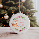 Ornement de noël personnalisé biche, ornement noel céramique enfant personnalisable, boule de noël personnalisée, mon premier noël