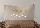 Trousse maman personnalisée "maman d'amour" , pochette maman personnalisée toile de jute coton , grande trousse maman, cadeau fête des mères