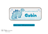 Kit rentrée école personnalisé – Motif dinosaure bleu,  boîte à goûter, trousse, gourde personnalisée (Copie) (Copie) (Copie)