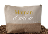 Trousse maman personnalisée "maman d'amour" , pochette maman personnalisée toile de jute coton , grande trousse maman, cadeau fête des mères
