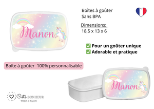 Kit rentrée école personnalisé – Motif licorne, boîte à goûter, trousse, gourde personnalisée (Copie)