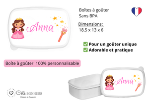 Kit rentrée école personnalisé – Motif princesse, boîte à goûter, trousse, gourde personnalisée (Copie) (Copie)