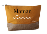 Trousse maman personnalisée "maman d'amour" , pochette maman personnalisée toile de jute coton , grande trousse maman, cadeau fête des mères