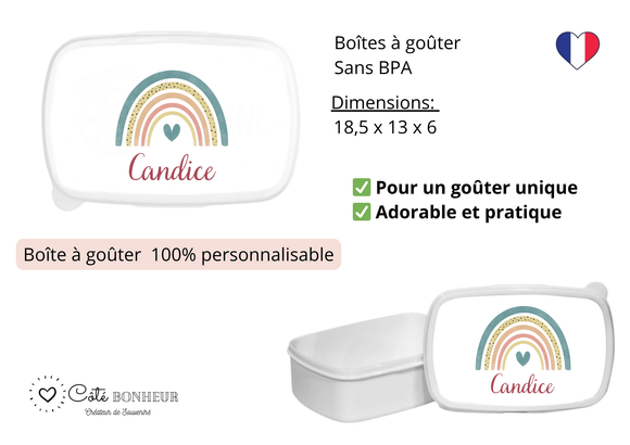 Kit rentrée école personnalisé – Motif arc-en-ciel, boîte à goûter, trousse, gourde personnalisée