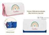 Kit rentrée école personnalisé – Motif arc-en-ciel, boîte à goûter, trousse, gourde personnalisée