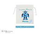 Kit rentrée école personnalisé – Motif robot bleu,  boîte à goûter, trousse, gourde personnalisée (Copie) (Copie) (Copie) (Copie)