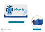 Kit rentrée école personnalisé – Motif robot bleu,  boîte à goûter, trousse, gourde personnalisée (Copie) (Copie) (Copie) (Copie)
