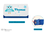 Kit rentrée école personnalisé – Motif chouette, boîte à goûter, trousse, gourde personnalisée (Copie)