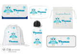 Kit rentrée école personnalisé – Motif chouette, boîte à goûter, trousse, gourde personnalisée (Copie)