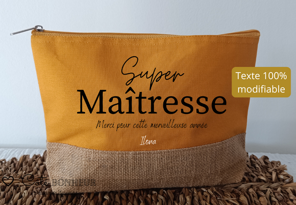 Trousse Super Maîtresse personnalisable – Cadeau de fin d’année scolaire , cadeau maîtresse personnalisé