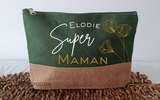 Trousse personnalisée Super Maman avec prénom – Cadeau fête des mères – Pochette coton et jute – Cadeau maman origina
