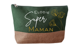 Trousse personnalisée Super Maman avec prénom – Cadeau fête des mères – Pochette coton et jute – Cadeau maman origina