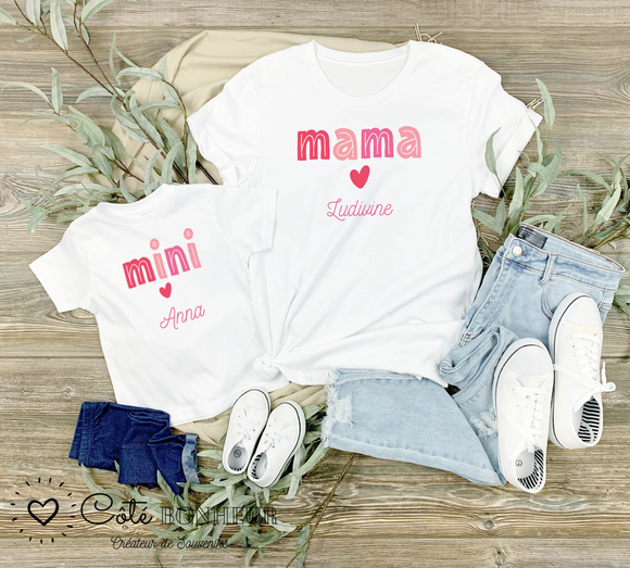 T-shirt maman mini, maman & mini , maman et bébé , tee shirt assorti famille, tee shirt personnalisé