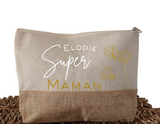 Trousse personnalisée Super Maman avec prénom – Cadeau fête des mères – Pochette coton et jute – Cadeau maman origina