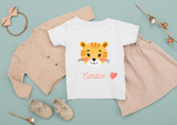 body ou t- shirt enfant personnalisé tigre et prénom , t-shirt maternelle tigre , tenue personnalisée crèche, body personnalisé