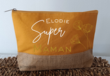 Trousse personnalisée Super Maman avec prénom – Cadeau fête des mères – Pochette coton et jute – Cadeau maman origina