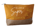 Trousse personnalisée Super Maman avec prénom – Cadeau fête des mères – Pochette coton et jute – Cadeau maman origina