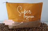 Trousse personnalisée Super Maman et prénom des enfants , Cadeau fête des mères , Pochette coton et jute – Cadeau maman original