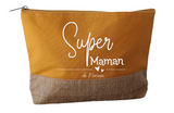 Trousse personnalisée Super Maman et prénom des enfants , Cadeau fête des mères , Pochette coton et jute – Cadeau maman original