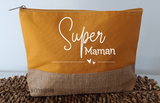 Trousse personnalisée Super Maman et prénom des enfants , Cadeau fête des mères , Pochette coton et jute – Cadeau maman original