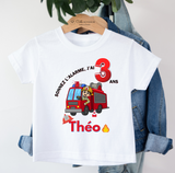T-shirt Anniversaire camion de pompier personnalisé -t-shirt anniversaire - Cadeau Enfant - Thème pompier