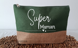 Trousse personnalisée Super Maman et prénom des enfants , Cadeau fête des mères , Pochette coton et jute – Cadeau maman original