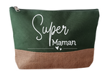 Trousse personnalisée Super Maman et prénom des enfants , Cadeau fête des mères , Pochette coton et jute – Cadeau maman original