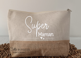 Trousse personnalisée Super Maman et prénom des enfants , Cadeau fête des mères , Pochette coton et jute – Cadeau maman original