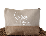 Trousse personnalisée Super Maman et prénom des enfants , Cadeau fête des mères , Pochette coton et jute – Cadeau maman original