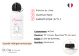 Kit rentrée école personnalisé – Motif licorne, boîte à goûter, trousse, gourde personnalisée (Copie)