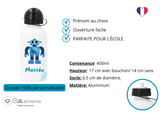 Kit rentrée école personnalisé – Motif robot bleu,  boîte à goûter, trousse, gourde personnalisée (Copie) (Copie) (Copie) (Copie)