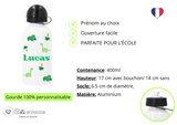 Kit rentrée école personnalisé – Motif dinosaure vert,  boîte à goûter, trousse, gourde personnalisée (Copie) (Copie) (Copie) (Copie)