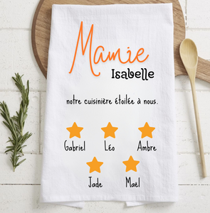 Torchon mamie personnalisé cuisinière étoilée , cadeau fête des mamies personnalisé , fête des grands mères