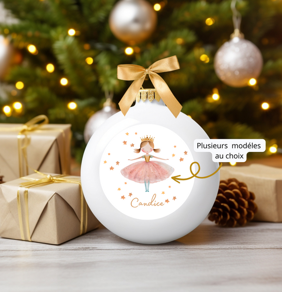 Boule de noël personnalisée porcelaine danseuse étoile , boule de noël  personnalisée, boule de noël personnalisée fille, ornement de noël