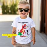 T-shirt Anniversaire Dinosaure Personnalisé - Prénom & Âge - Cadeau Enfant - Rugissement T-Rex - Thème Dino