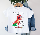 T-shirt Anniversaire Dinosaure Personnalisé - Prénom & Âge - Cadeau Enfant - Rugissement T-Rex - Thème Dino