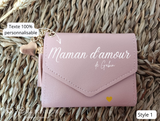 Porte monnaie personnalisé simili cuir, porte feuille personnalisé, porte carte personnalisé, cadeau maman, fête des mères