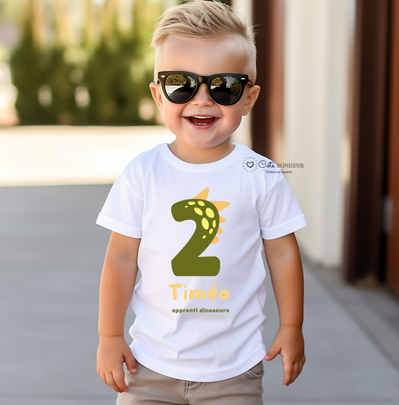 T-shirt Anniversaire Enfant Personnalisé – Apprenti Dinosaure -t-shirt anniversaire - Cadeau Enfant - Thème dinosaure