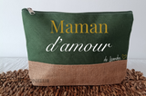Trousse maman personnalisée "maman d'amour" , pochette maman personnalisée toile de jute coton , grande trousse maman, cadeau fête des mères