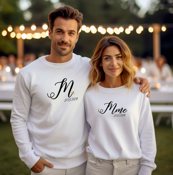 JUST MARRIED Sweat monsieur madame + date, Sweatshirt de Mariage Personnalisé, Cadeau de Mariage original, Pull à Capuche Just Married