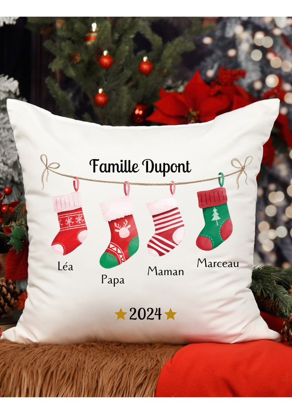 Coussin famille noël personnalisé, cadeau noël personnalisé, oreiller personnalisé , cadeau noël