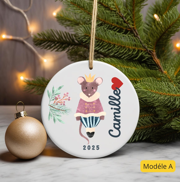 Ornement de noël personnalisé souris, ornement noel céramique enfant personnalisable, boule de noël personnalisée, mon premier noël