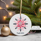 Ornement de noël personnalisé céramique Motif Flocon scandinave, ornement noel céramique personnalisable, boule de noël personnalisée
