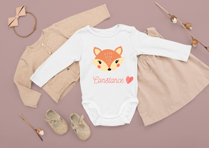 body ou t- shirt enfant personnalisé renard et prénom , t-shirt maternelle renard , tenue personnalisée, body personnalisé