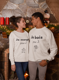 Annonce grossesse noël t-shirt couple je bois pour 3, je mange pour 2, futur papa, future maman, futurs parents