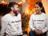 Annonce grossesse noël t-shirt couple je bois pour 3, je mange pour 2, futur papa, future maman, futurs parents